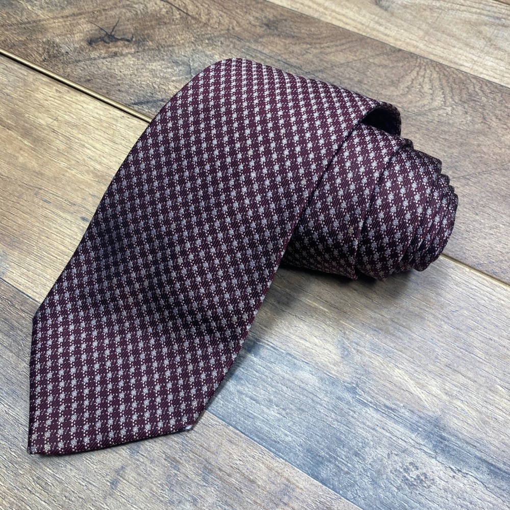 Hiroko Koshino Homme Tie Mens OS Burgundy Silk Geometric Pattern Formal Business
